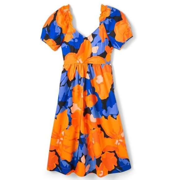 NWT 28W Tabitha Brown Floral Print Puff Sleeve Tie-Back Midi Dress - Picture 3 of 3